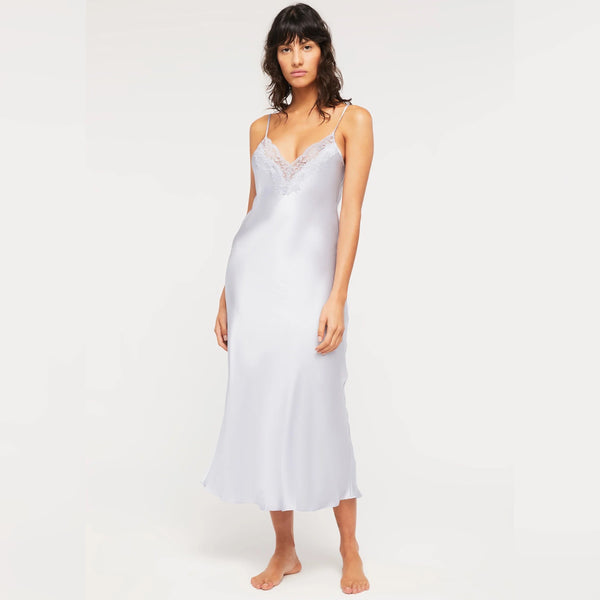 Silk and Lace Long Slip - Dusty Blue