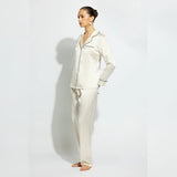 Silk Pyjamas with Contrast Piping - Ivory/Black