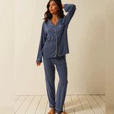 Long PJ Set - Indigo/Buttercream
