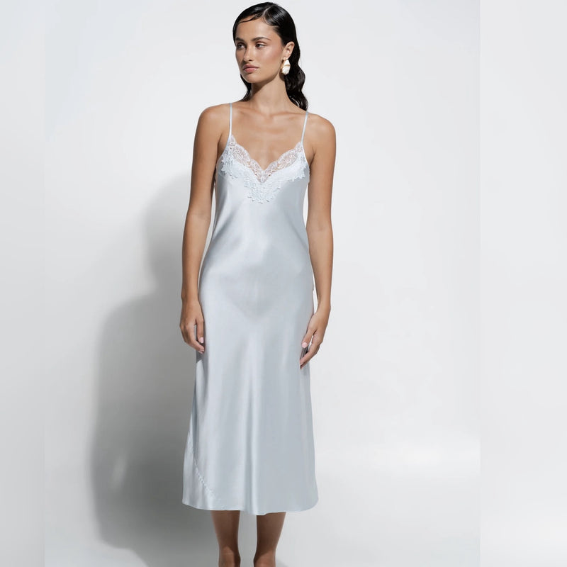 Silk and Lace Long Slip - Sky Blue