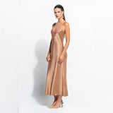 Silk and Lace Long Slip - Mocha Mousse