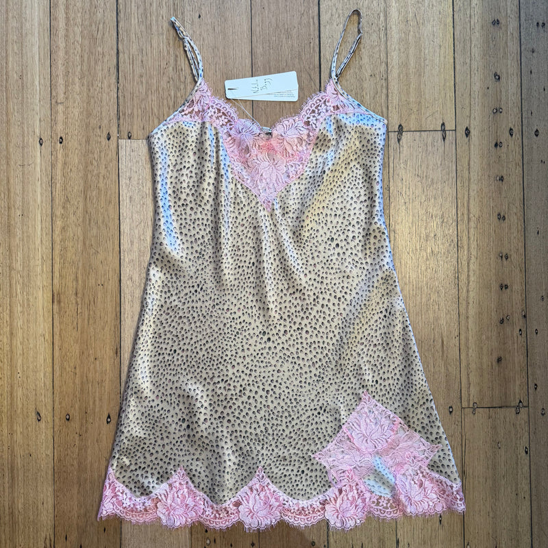 Silk Slip with Lace Trim - Feline Print