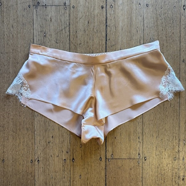 Silk Shorts with Lace Trim - Peach