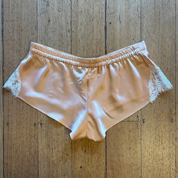 Silk Shorts with Lace Trim - Peach