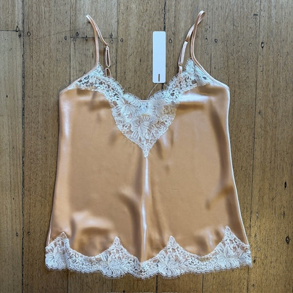 Silk Camisole with Lace Trim - Peach