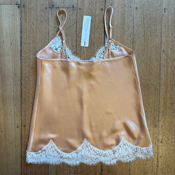 Silk Camisole with Lace Trim - Peach