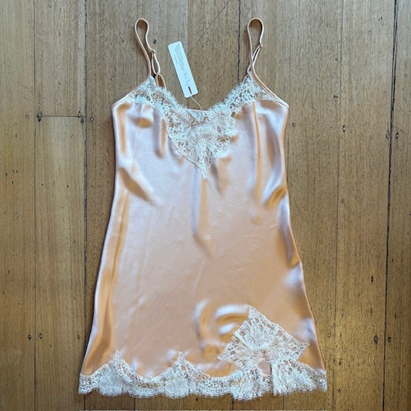 Silk Slip with Lace Trim - Peach
