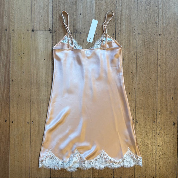 Silk Slip with Lace Trim - Peach