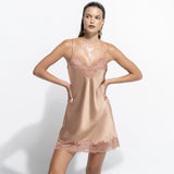 Silk and Lace Chemise - Mocha Mousse
