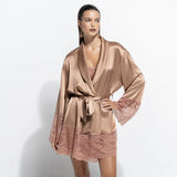 Silk and Lace Robe - Mocha Mousse