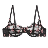 Rose and Vine Embroidered Balcony Bra - Black