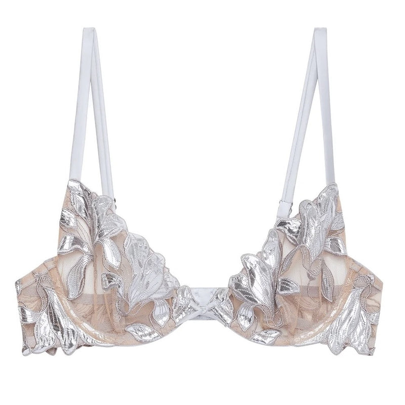Lily Embroidered Plunge Demi Bra - Platinum