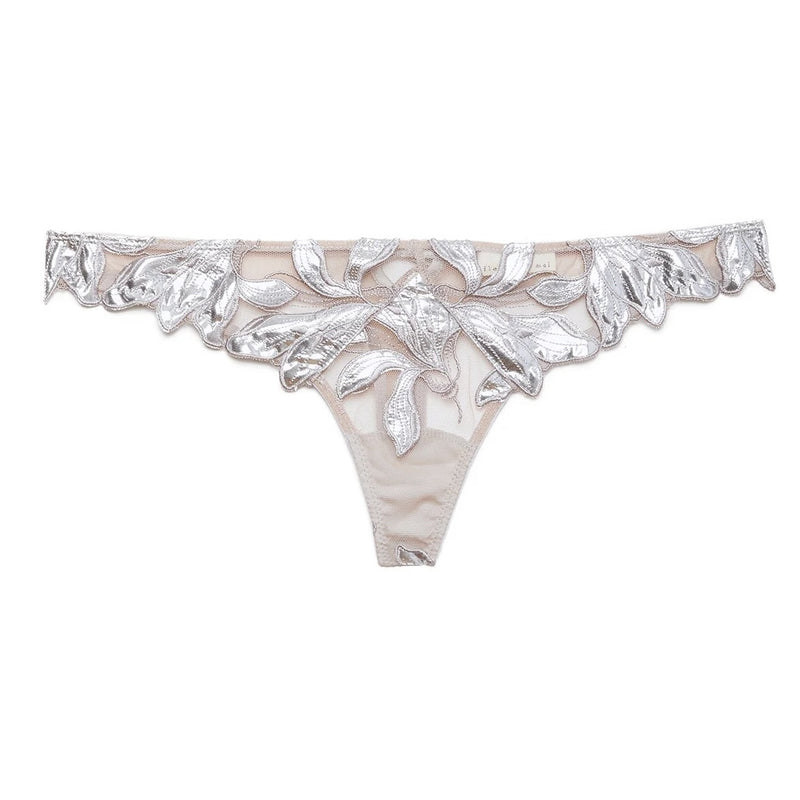 Lily Embroidered Hipster Thong - Platinum