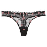 Rose and Vine Embroidered Thong - Black