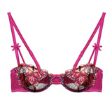 Butterfly Embroidered Balconette Bra - Cerise