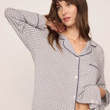 Gisele Printed Long PJ Set - Geosphere Grey/Navy