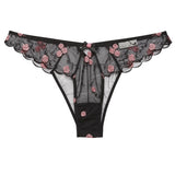Rose and Vine Embroidered Cheeky Brief - Black