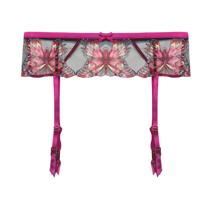 Butterfly Embroidered Suspender - Cerise