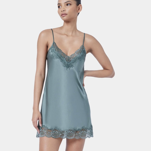 Silk and Lace Chemise - Moss