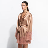 Silk and Lace Robe - Mocha Mousse