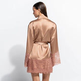 Silk and Lace Robe - Mocha Mousse