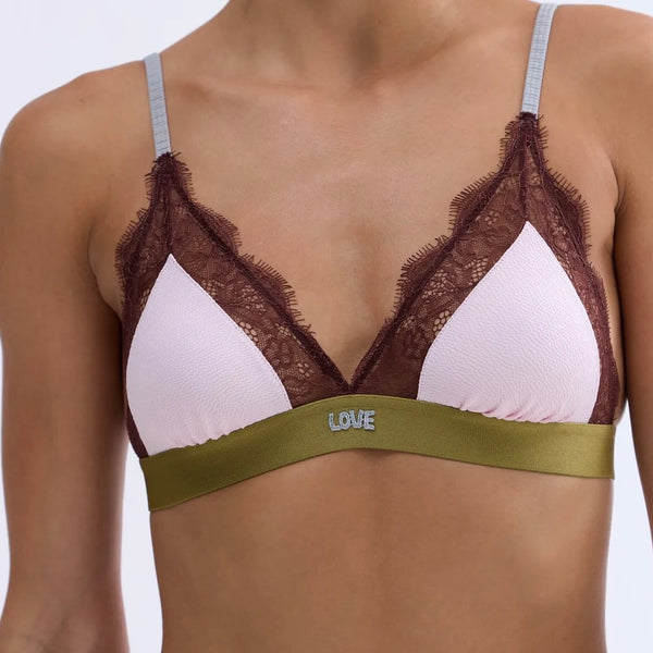 Love Lace Bralette - Pink/Dark Brown
