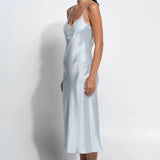 Silk and Lace Long Slip - Sky Blue