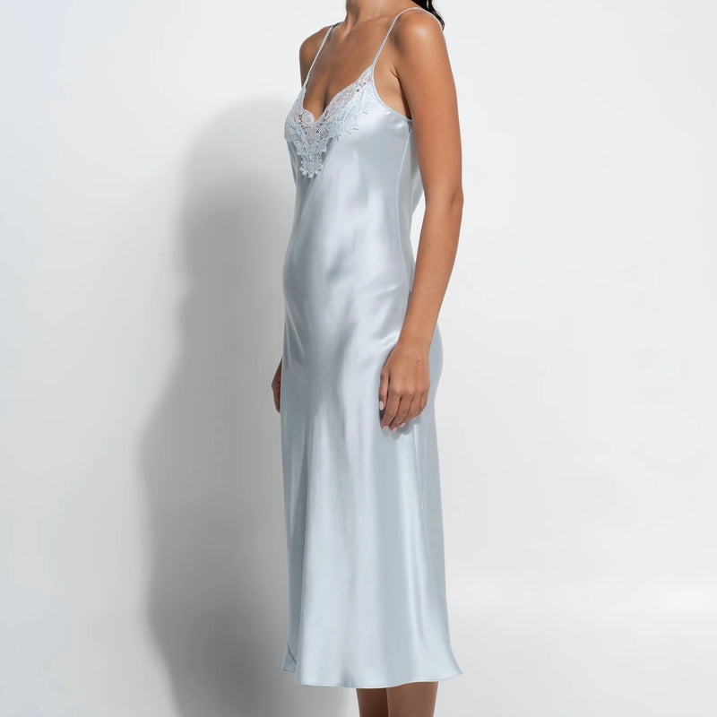Silk and Lace Long Slip - Sky Blue
