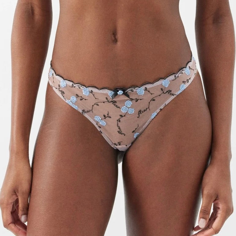 Rose and Vine Embroidered Thong