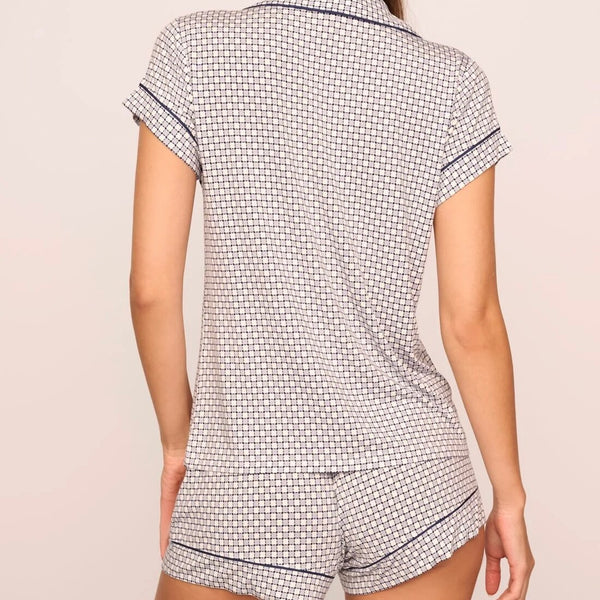 Gisele Printed Shorty PJ Set - Geosphere Grey/Navy
