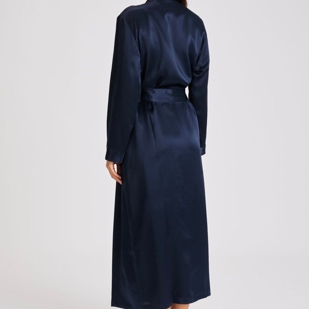 Silk Long Robe - Navy