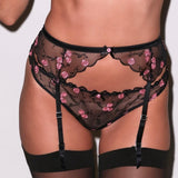 Rose and Vine Embroidered Suspender - Black