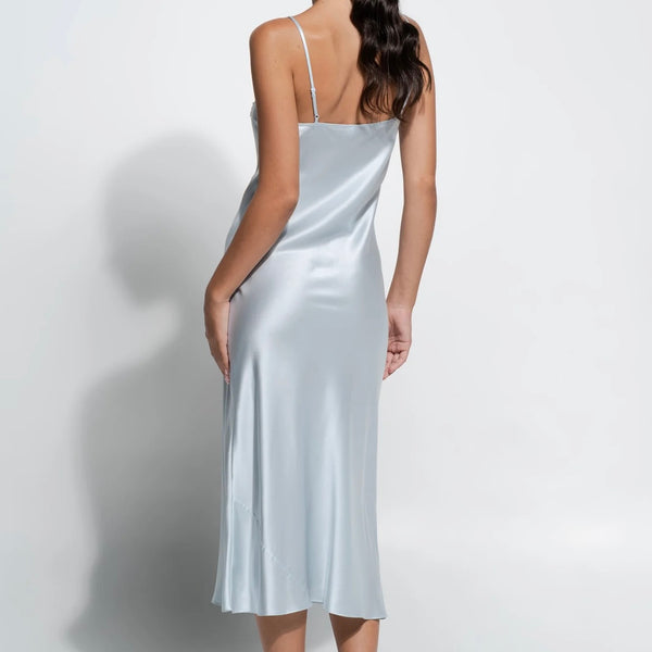 Silk and Lace Long Slip - Sky Blue