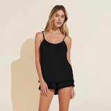 Gisele Ruffle Cami/Short PJ Set - Black