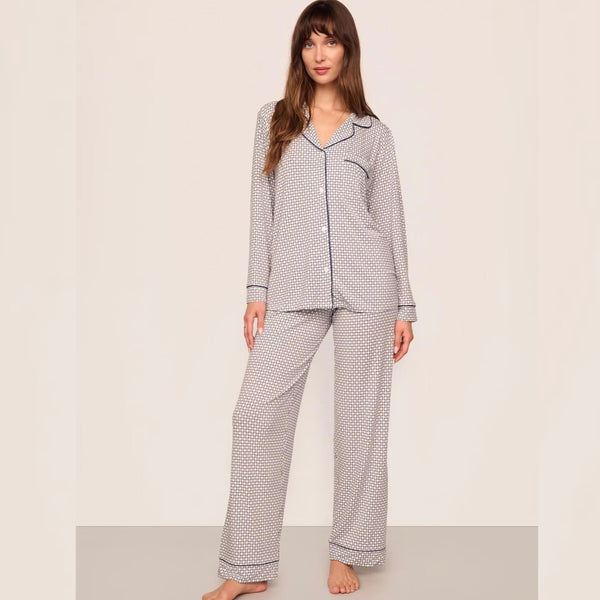 Gisele Printed Long PJ Set - Geosphere Grey/Navy