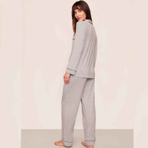 Gisele Printed Long PJ Set - Geosphere Grey/Navy