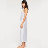 Silk and Lace Long Slip - Dusty Blue