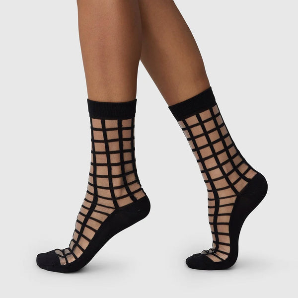 Alicia Grid Socks - Black