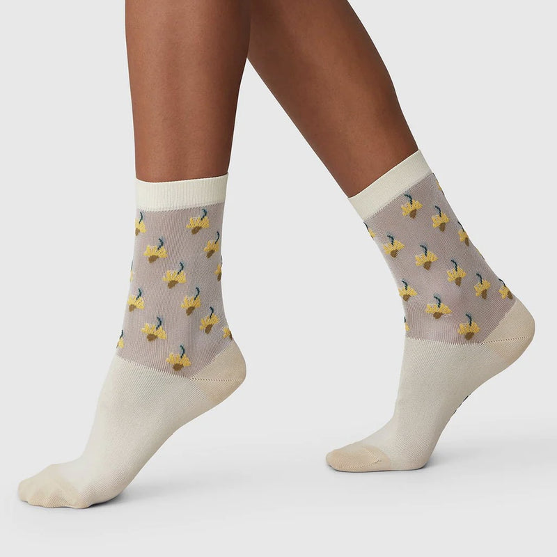 Embla Flower Socks - Cream