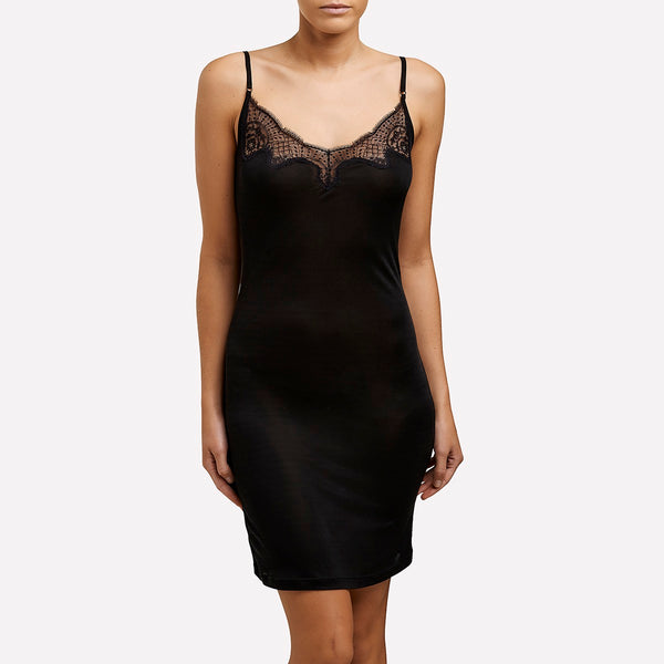 Silk Jersey Lace Chemise - Black