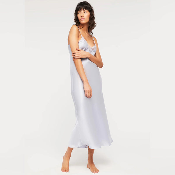 Silk and Lace Long Slip - Dusty Blue