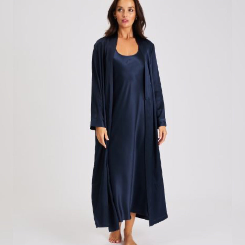 Silk Long Robe - Navy