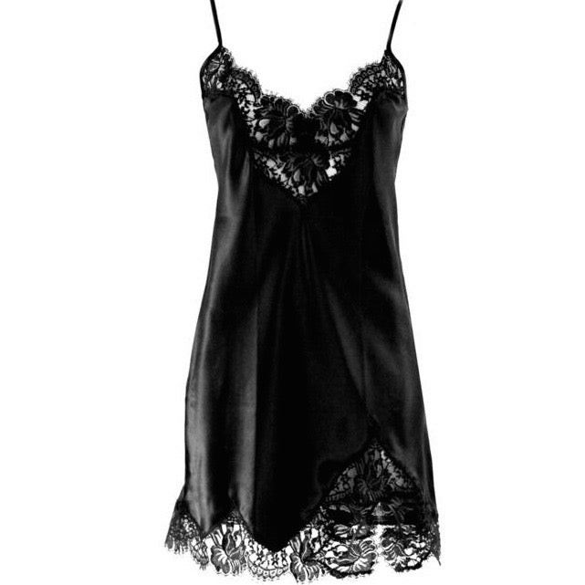 Silk Slip with Lace Trim - Black