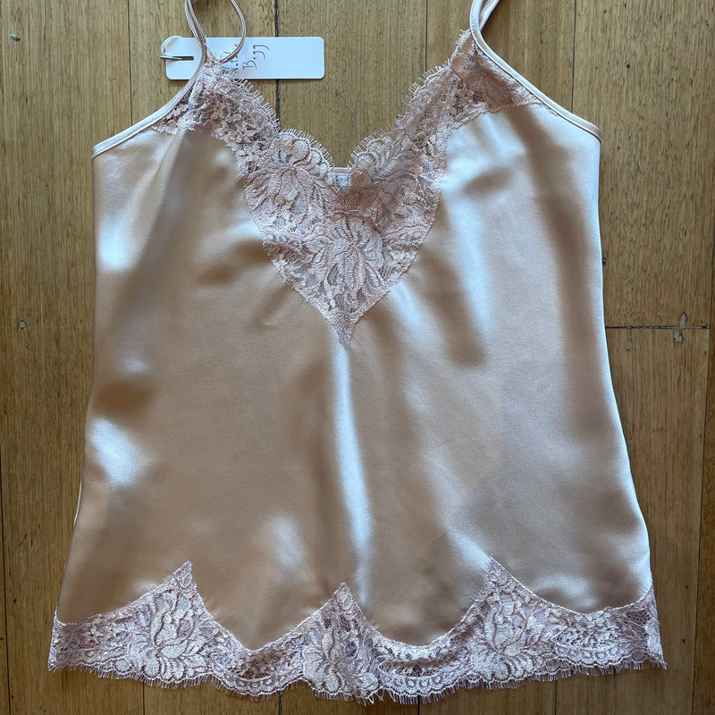 Silk Camisole with Lace Trim - Blush