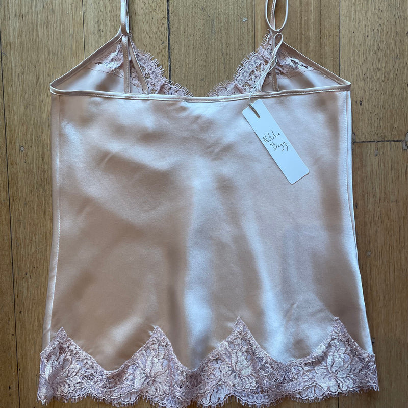 Silk Camisole with Lace Trim - Blush