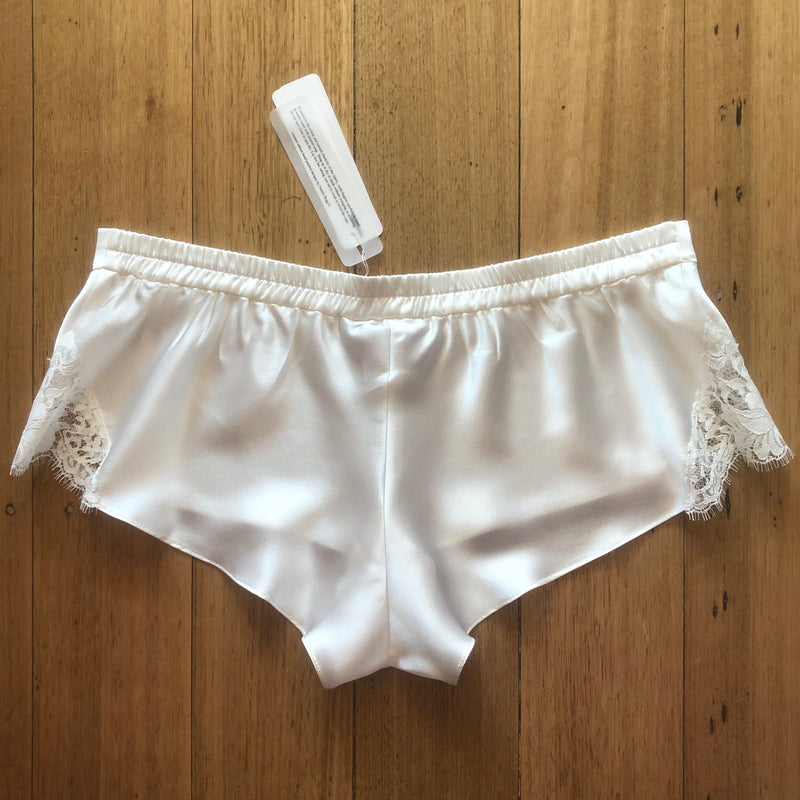 Silk Shorts with Lace Trim - Ivory