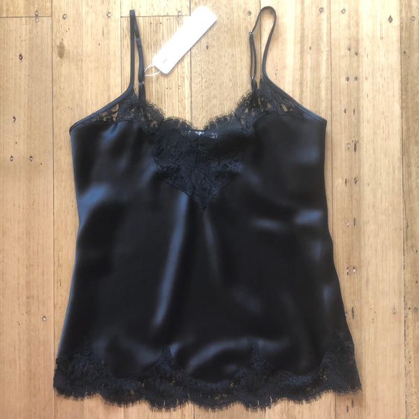 Silk Camisole with Lace Trim - Black