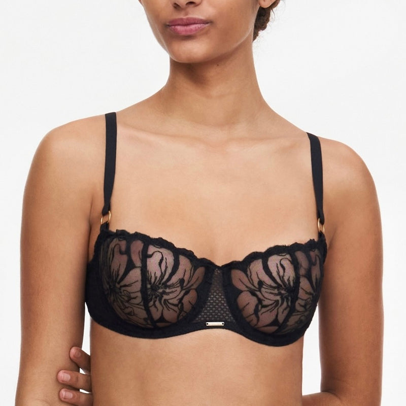 Fleurs Balconette Bra - Black