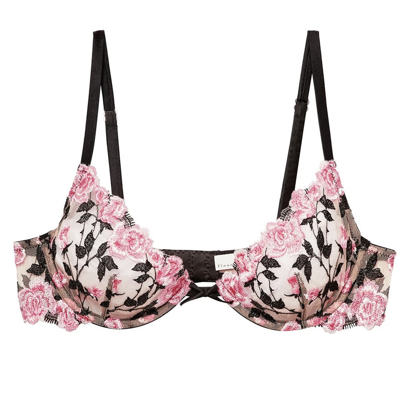 Roses and Thorns Embroidered Demi Bra - Pink