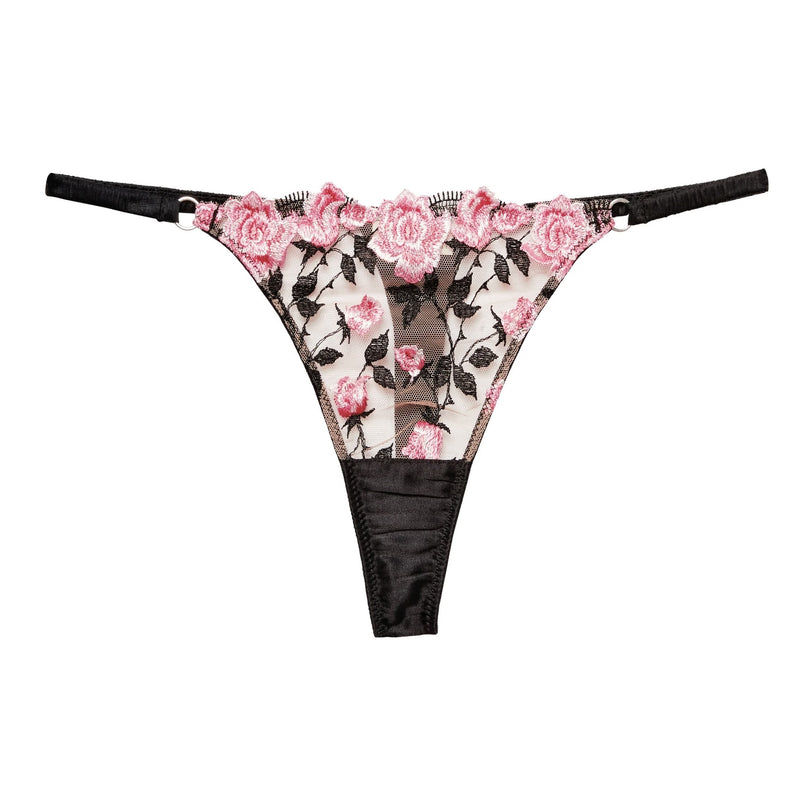 Roses and Thorns Embroidered Thong - Pink